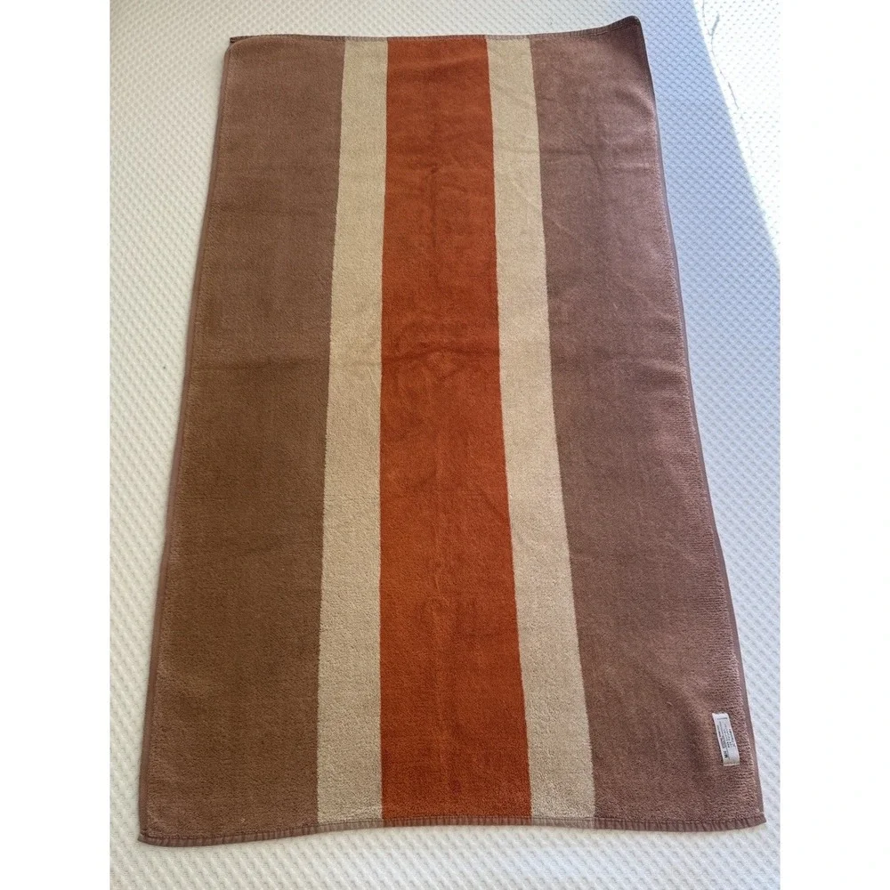 Vintage JCPenney Bath Towel Replacement Brown Tan Burnt Orange Stripe Retro